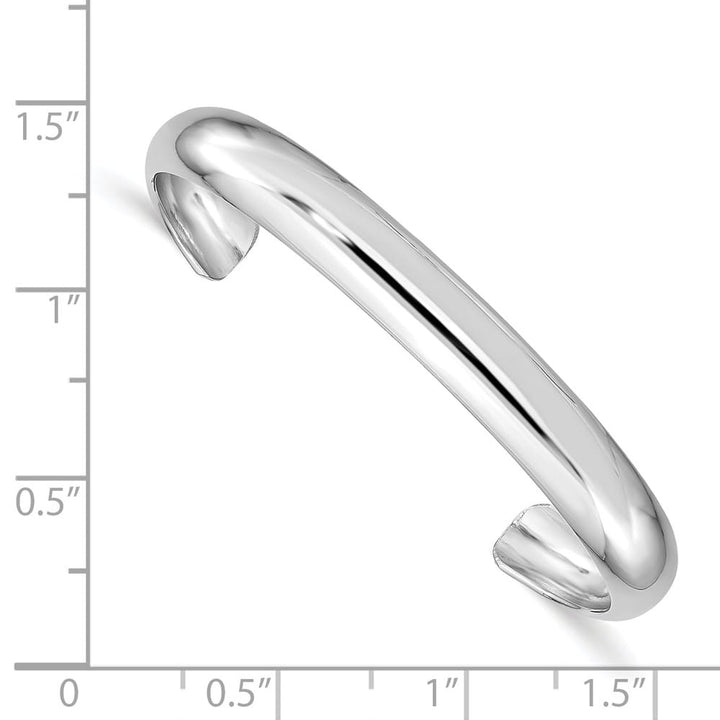 Sterling Silver Rhodium 6mm/Domed 40mm Inside Diameter Cuff Bangle