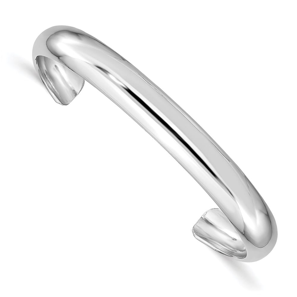 Sterling Silver Rhodium 6mm/Domed 40mm Inside Diameter Cuff Bangle