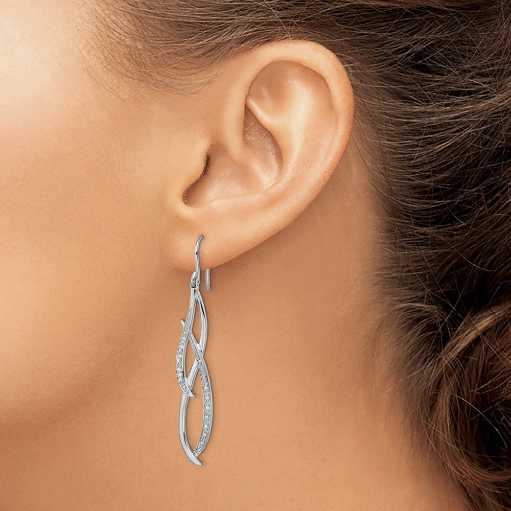 Sterling Silver Rhodium Diam. Dangle 54 x 10 mm Earrings, view 3 of 4
