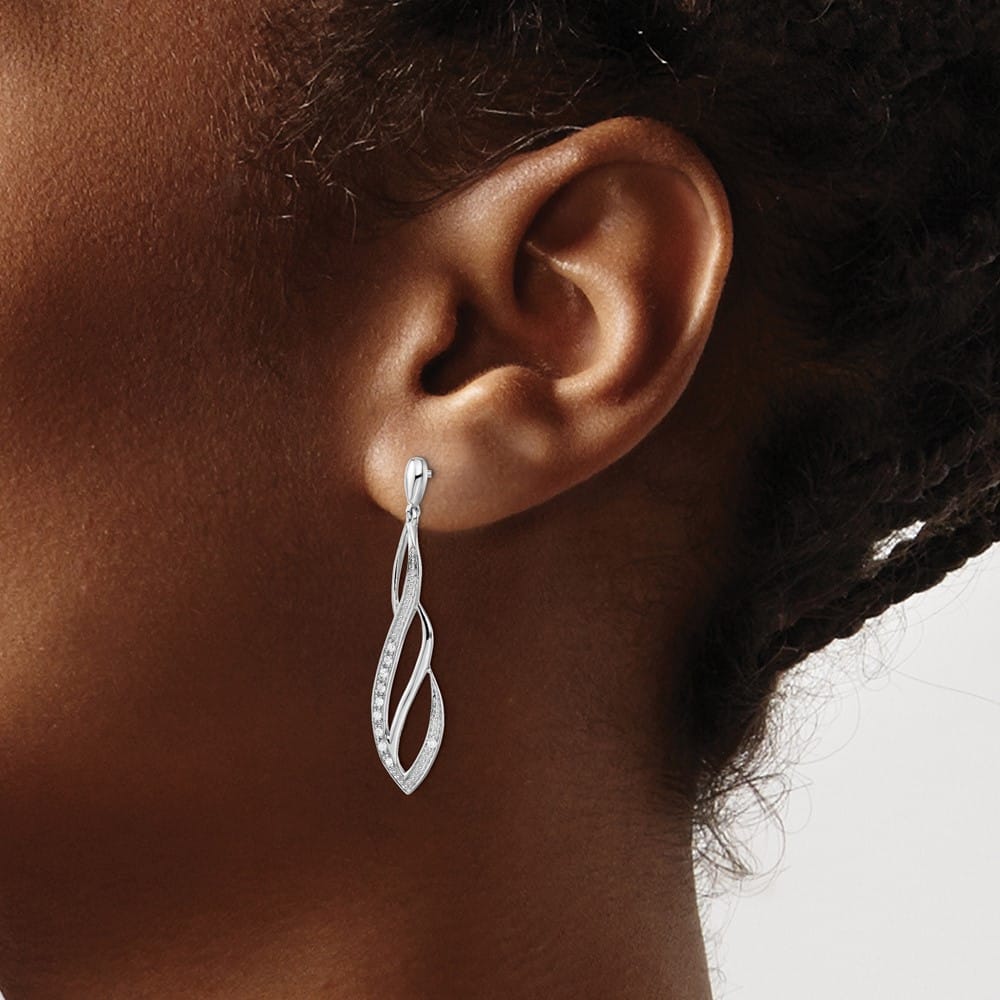 Sterling Silver Rhodium Diam. Dangle Post Earrings, view 3 of 4