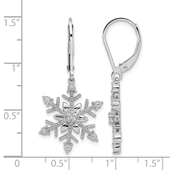 Sterling Silver Rhodium Diam. Snowflake Leverback Earrings, view 4 of 4