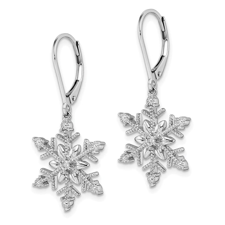 Sterling Silver Rhodium Diam. Snowflake Leverback Earrings, view 2 of 4