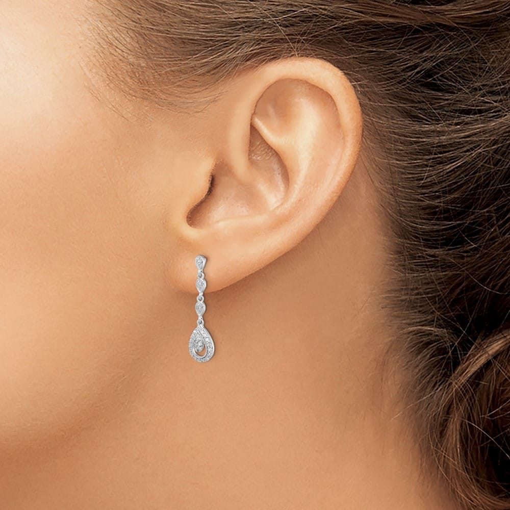 Sterling Silver Rhodium & Diam. Teardrop Post Dangle Earrings, view 3 of 4