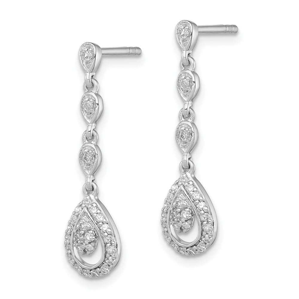 Sterling Silver Rhodium & Diam. Teardrop Post Dangle Earrings, view 2 of 4