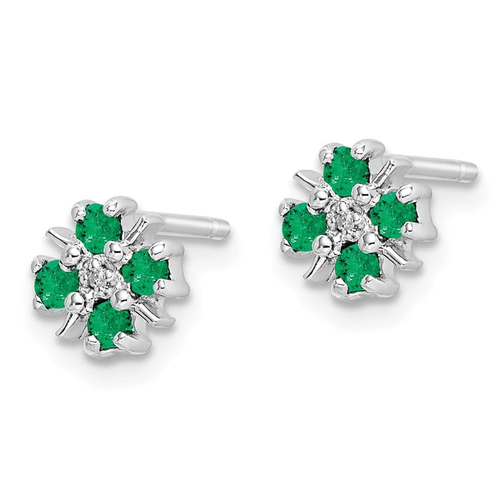 Sterling Silver Rhodium Emerald & Diamond 7 x 6 mm 0.92 g Earrings, view 2 of 4