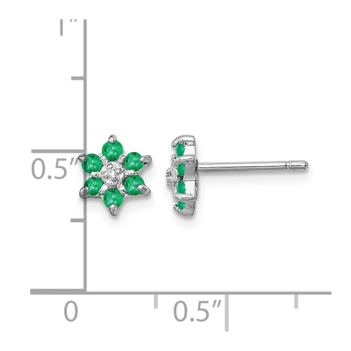 Sterling Silver Rhodium Emerald & Diamond Post Earrings, view 4 of 4