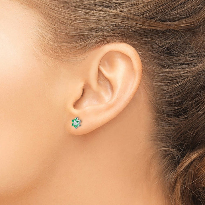 Sterling Silver Rhodium Emerald & Diamond Post Earrings, view 3 of 4