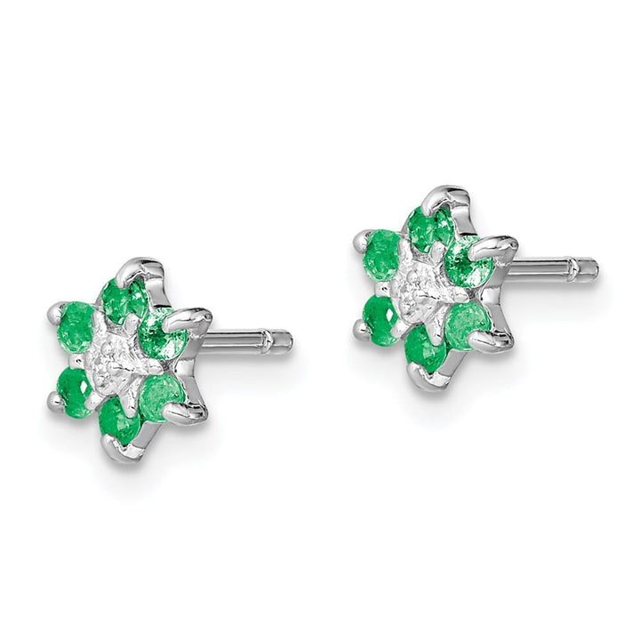 Sterling Silver Rhodium Emerald & Diamond Post Earrings, view 2 of 4