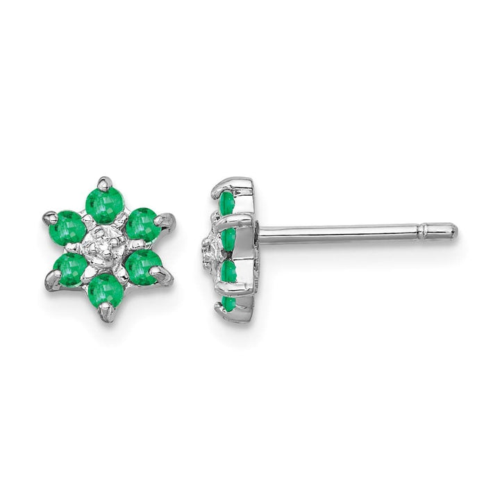 Sterling Silver Rhodium Emerald & Diamond Post Earrings, view 1 of 4