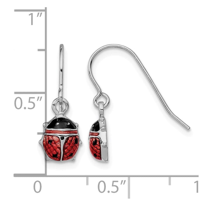 Sterling Silver Rhodium Enameled Ladybug Dangle Earrings, view 4 of 4