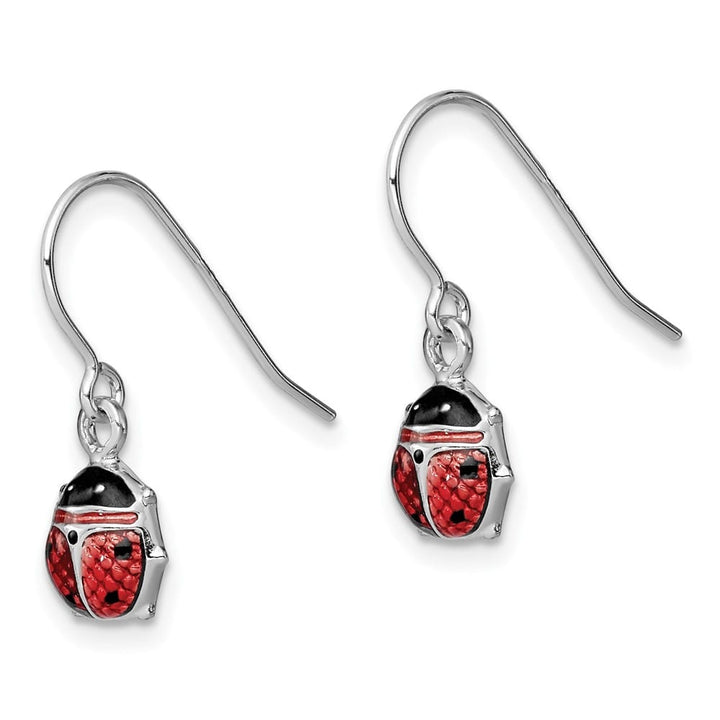Sterling Silver Rhodium Enameled Ladybug Dangle Earrings, view 2 of 4