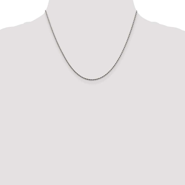 Sterling Silver Rhodium Finish 1.5mm D.C. Rope Chain Size 18