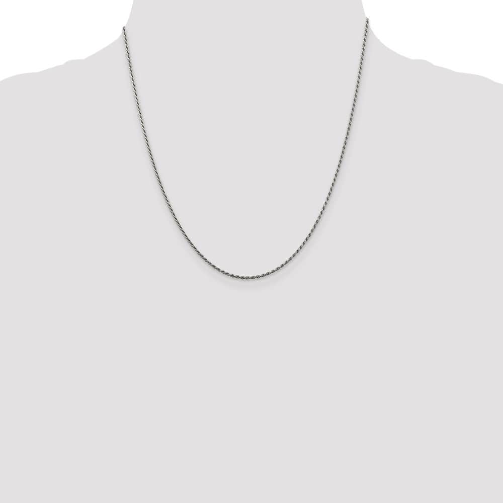 Sterling Silver Rhodium Finish 1.5mm D.C. Rope Chain Size 20