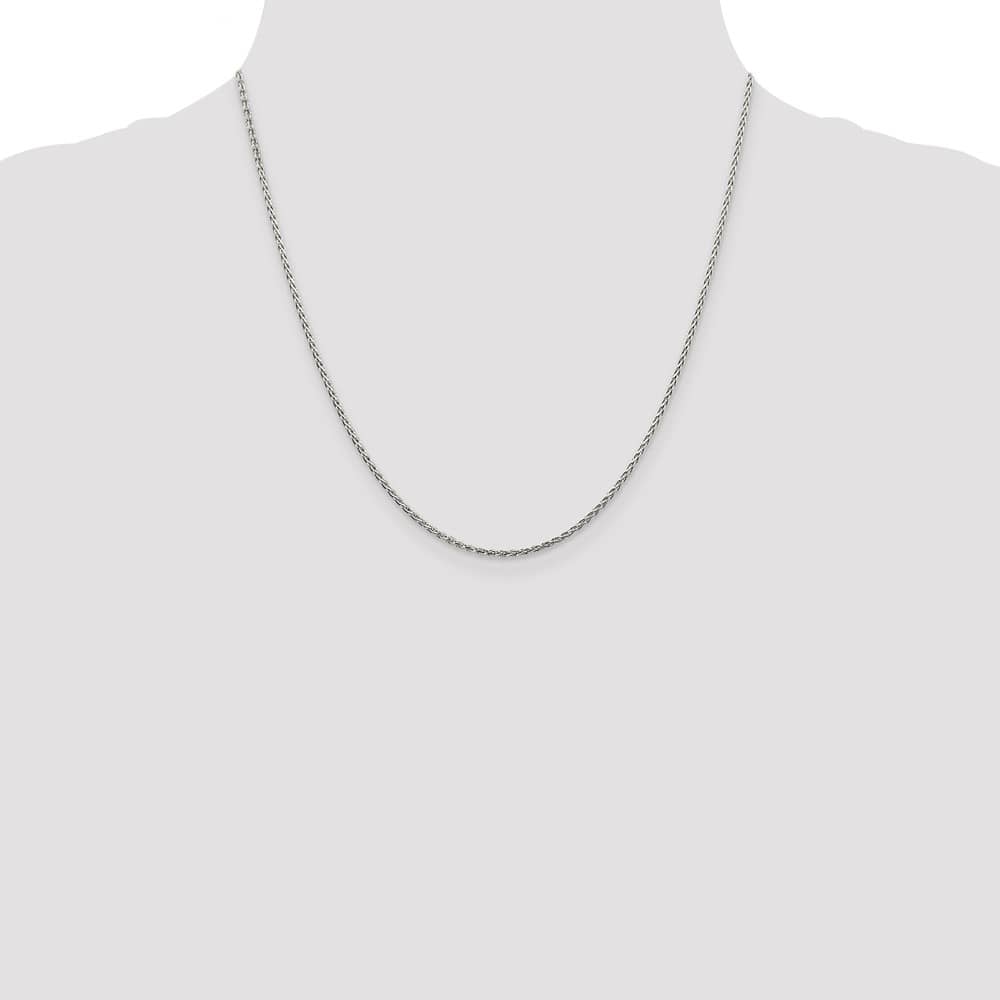 Sterling Silver Rhodium Finish 1.5mm D.C. Spiga Chain Size 20