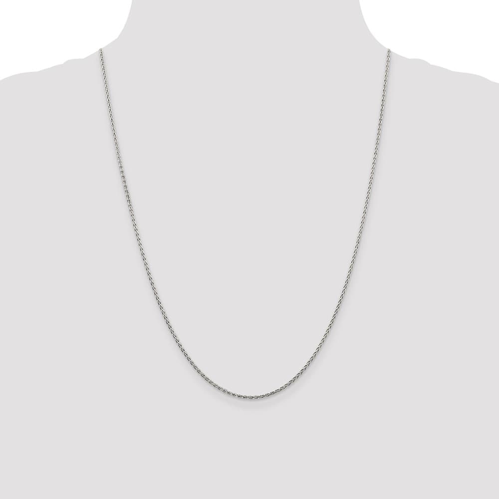 Sterling Silver Rhodium Finish 1.5mm D.C. Spiga Chain Size 24
