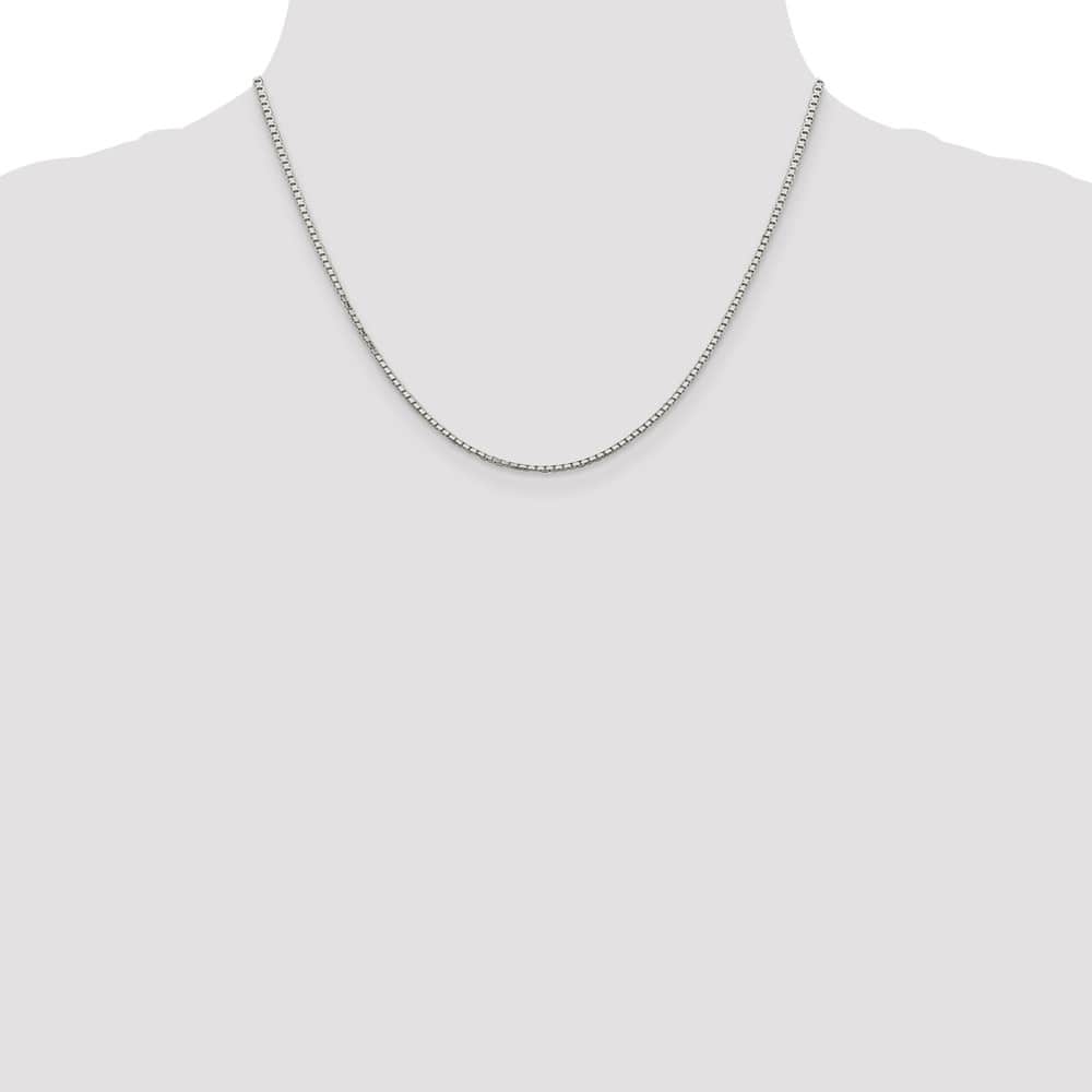 Sterling Silver Rhodium Finish 1.7mm 8 Sided Mirror Box Chain Size 18