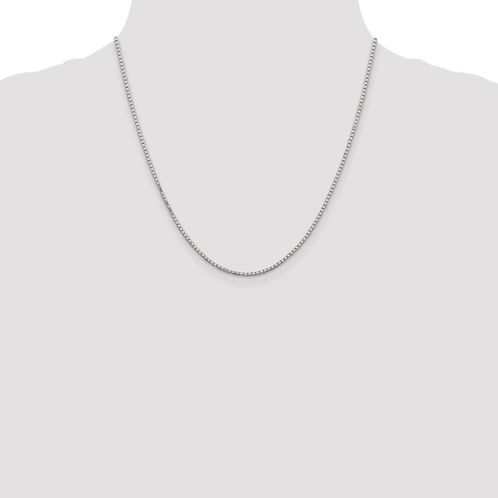 Sterling Silver Rhodium Finish 1.7mm 8 Sided Mirror Box Chain Size 20