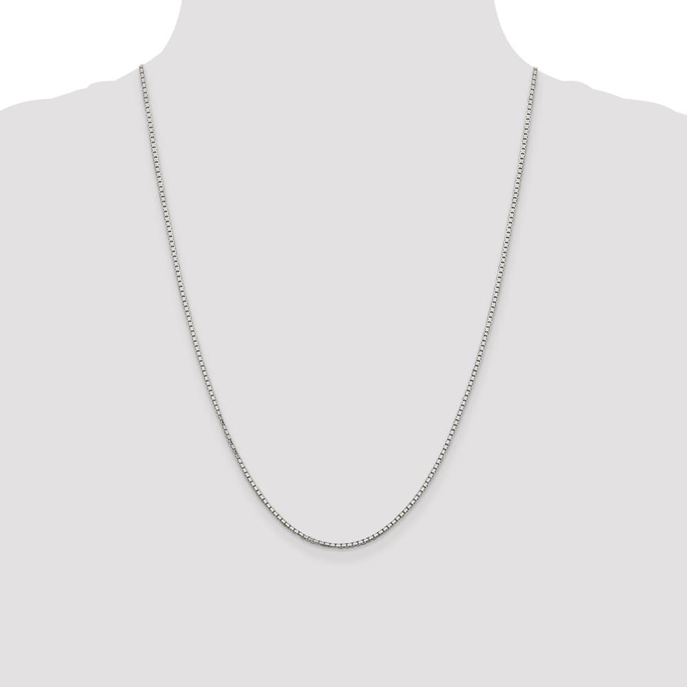 Sterling Silver Rhodium Finish 1.7mm 8 Sided Mirror Box Chain Size 24