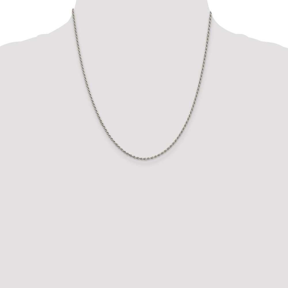 Sterling Silver Rhodium Finish 1.7mm D.C. Rope Chain Size 20