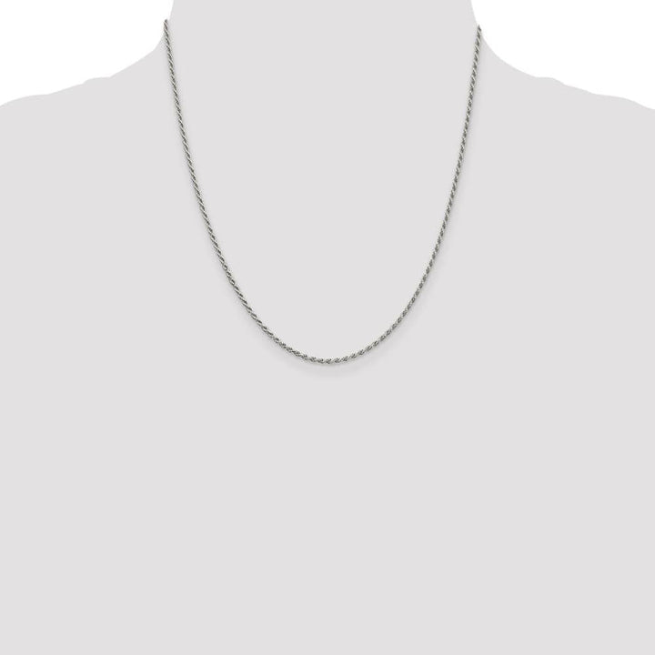 Sterling Silver Rhodium Finish 1.7mm D.C. Rope Chain Size 20