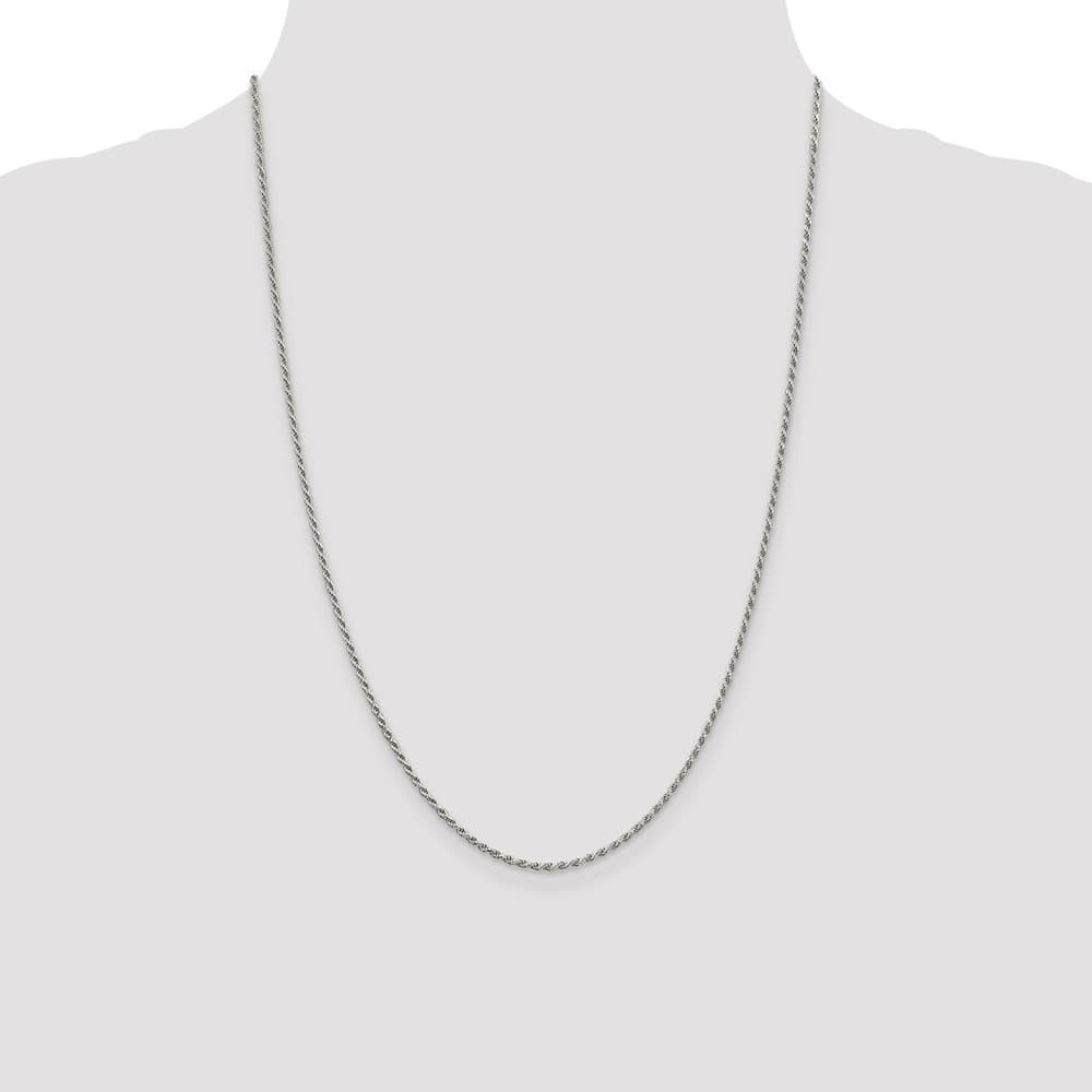 Sterling Silver Rhodium Finish 1.7mm D.C. Rope Chain Size 24