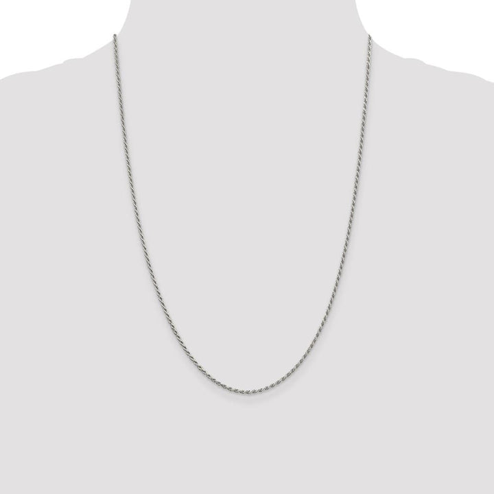 Sterling Silver Rhodium Finish 1.7mm D.C. Rope Chain Size 24