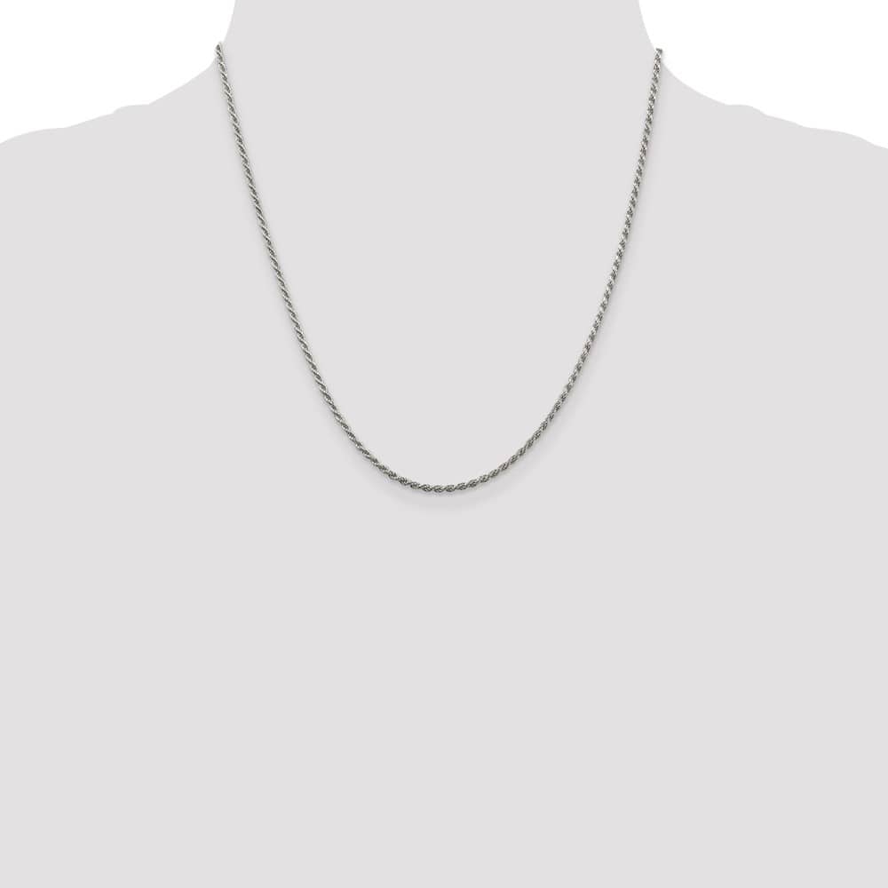 Sterling Silver Rhodium Finish 1.85mm D.C. Rope Chain Size 20