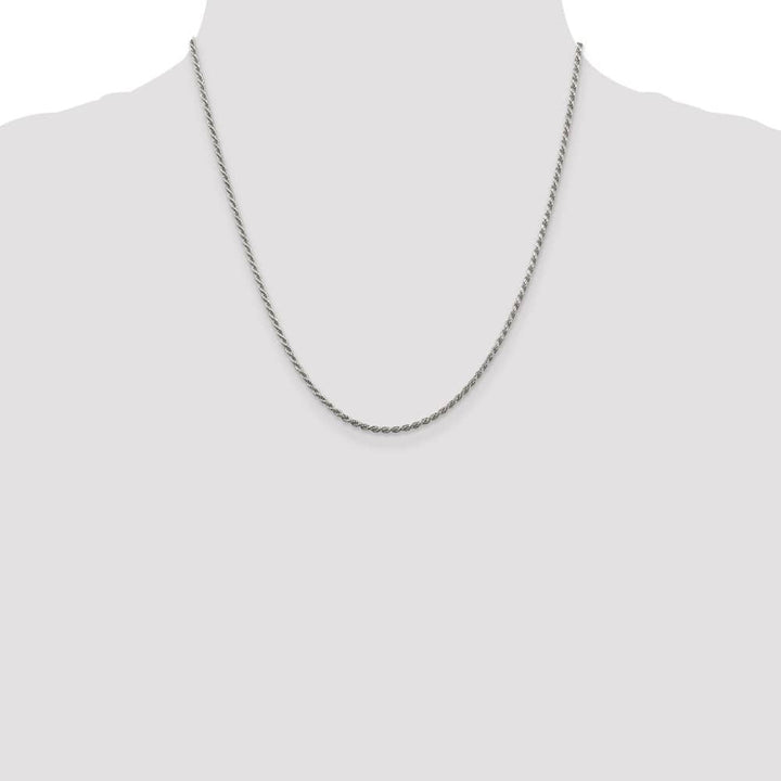 Sterling Silver Rhodium Finish 1.85mm D.C. Rope Chain Size 20