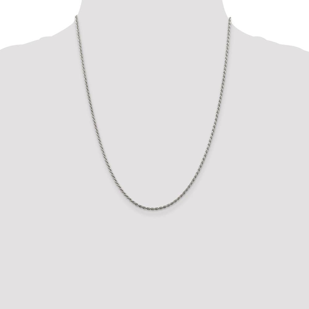 Sterling Silver Rhodium Finish 1.85mm D.C. Rope Chain Size 22