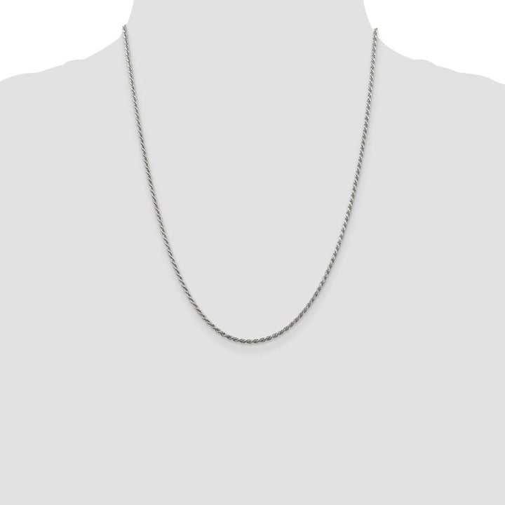 Sterling Silver Rhodium Finish 1.85mm D.C. Rope Chain Size 22