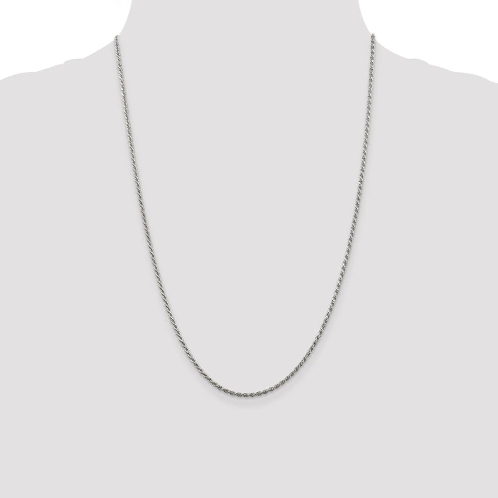 Sterling Silver Rhodium Finish 1.85mm D.C. Rope Chain Size 24