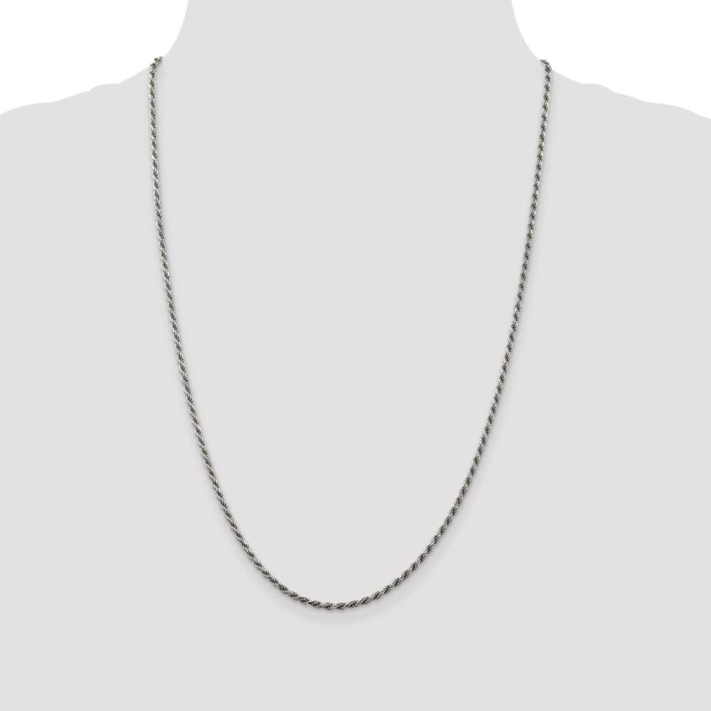 Sterling Silver Rhodium Finish 2.25mm D.C. Rope Chain