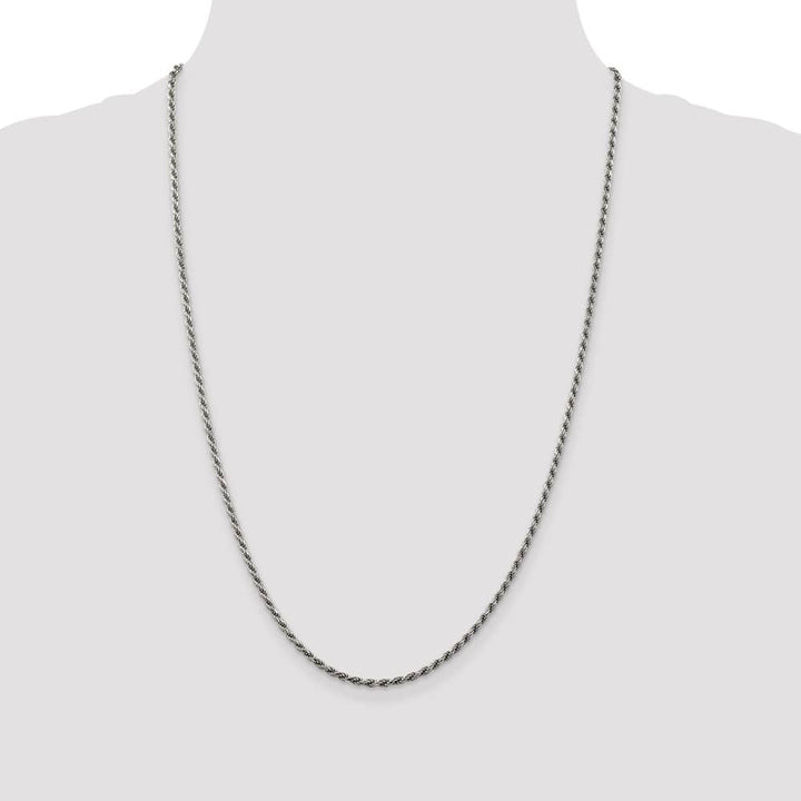 Sterling Silver Rhodium Finish 2.25mm D.C. Rope Chain