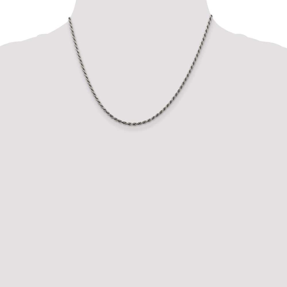 Sterling Silver Rhodium Finish 2.25mm D.C. Rope Chain Size 18