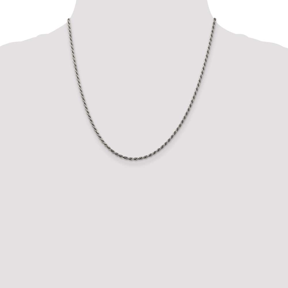 Sterling Silver Rhodium Finish 2.25mm D.C. Rope Chain Size 20