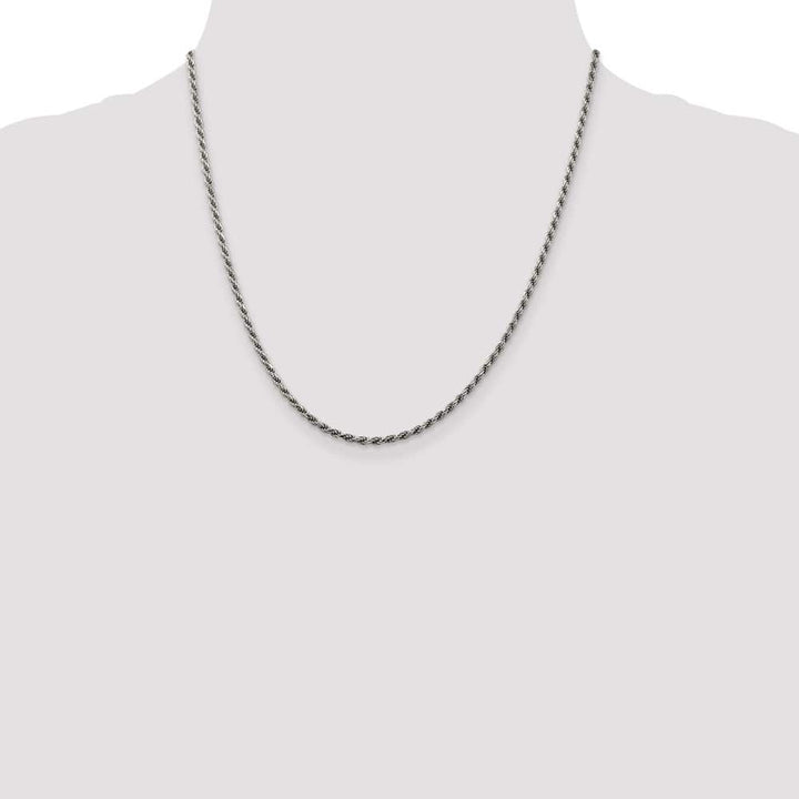 Sterling Silver Rhodium Finish 2.25mm D.C. Rope Chain Size 20