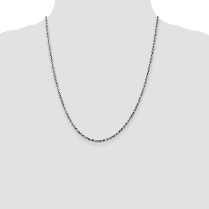 Sterling Silver Rhodium Finish 2.25mm D.C. Rope Chain Size 22