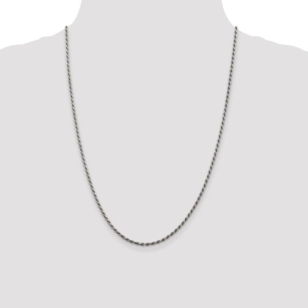 Sterling Silver Rhodium Finish 2.25mm D.C. Rope Chain Size 24