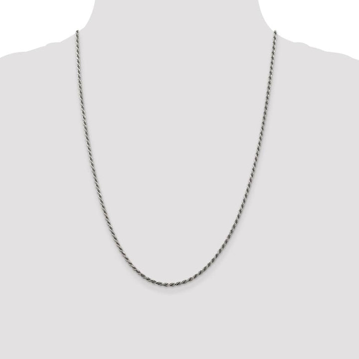 Sterling Silver Rhodium Finish 2.25mm D.C. Rope Chain Size 24