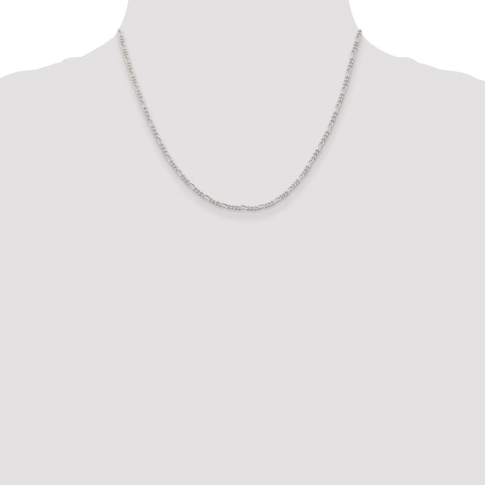 Sterling Silver Rhodium Finish 2.25mm Figaro Chain Size 18