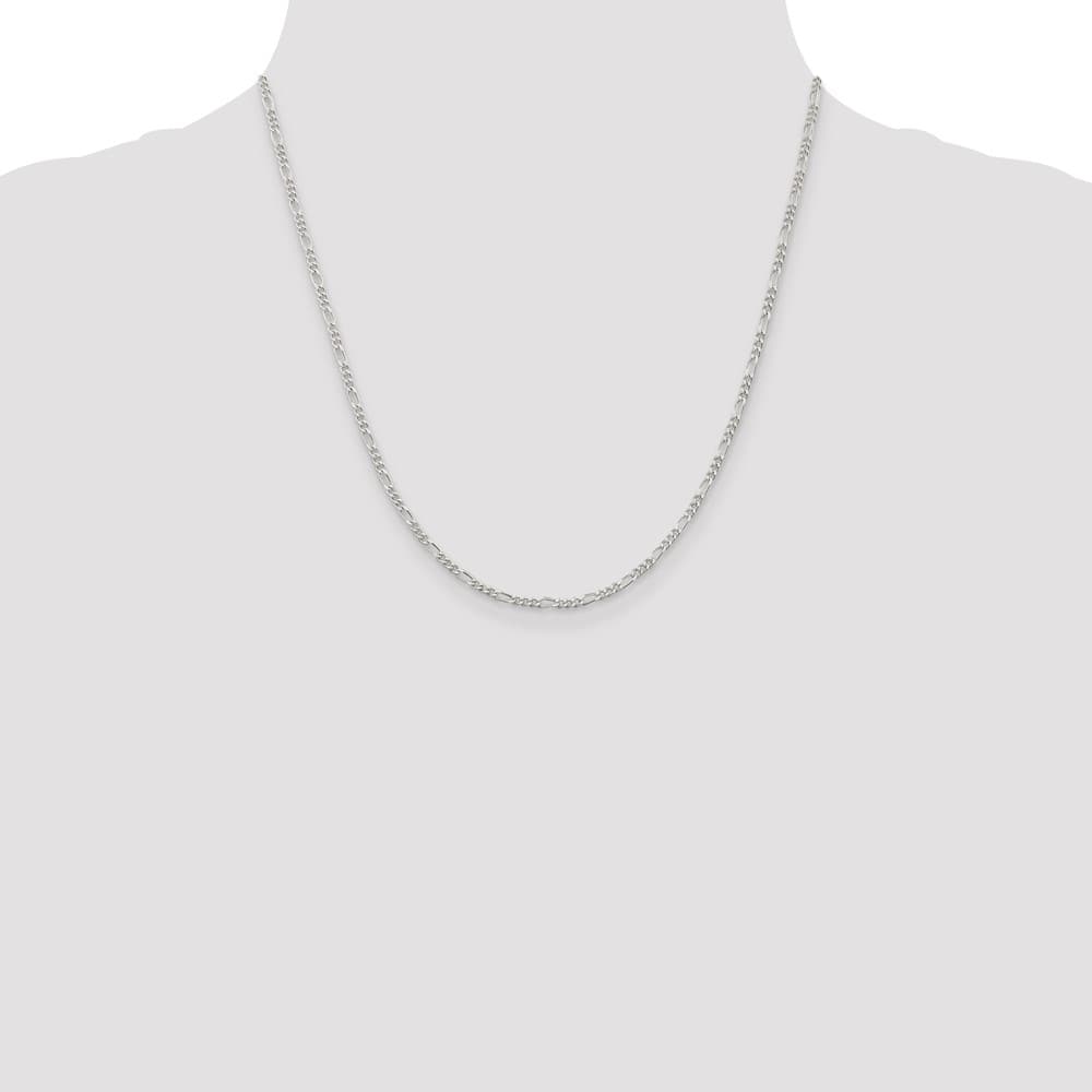 Sterling Silver Rhodium Finish 2.25mm Figaro Chain Size 20