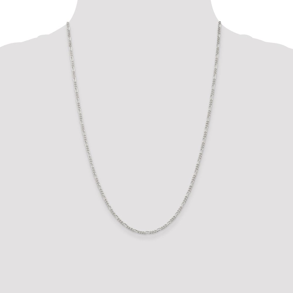 Sterling Silver Rhodium Finish 2.25mm Figaro Chain Size 24
