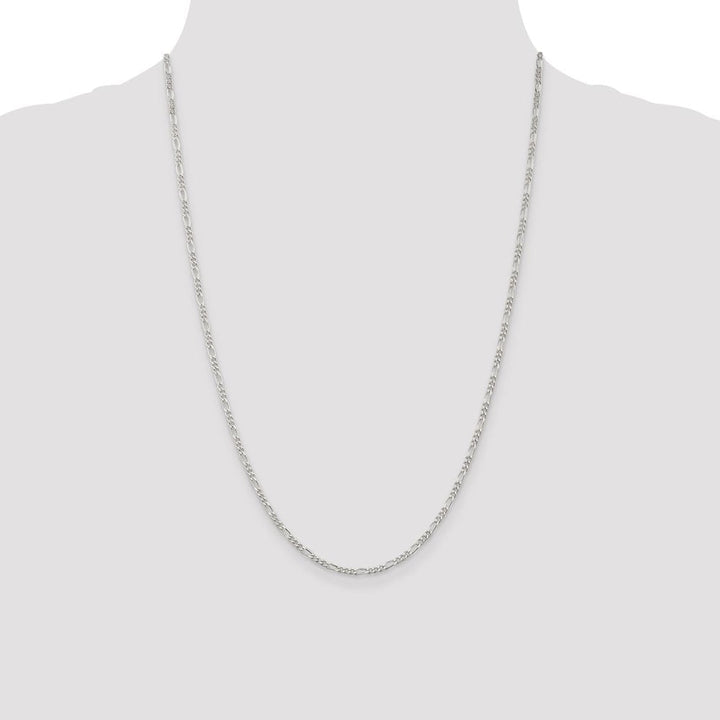 Sterling Silver Rhodium Finish 2.25mm Figaro Chain Size 24