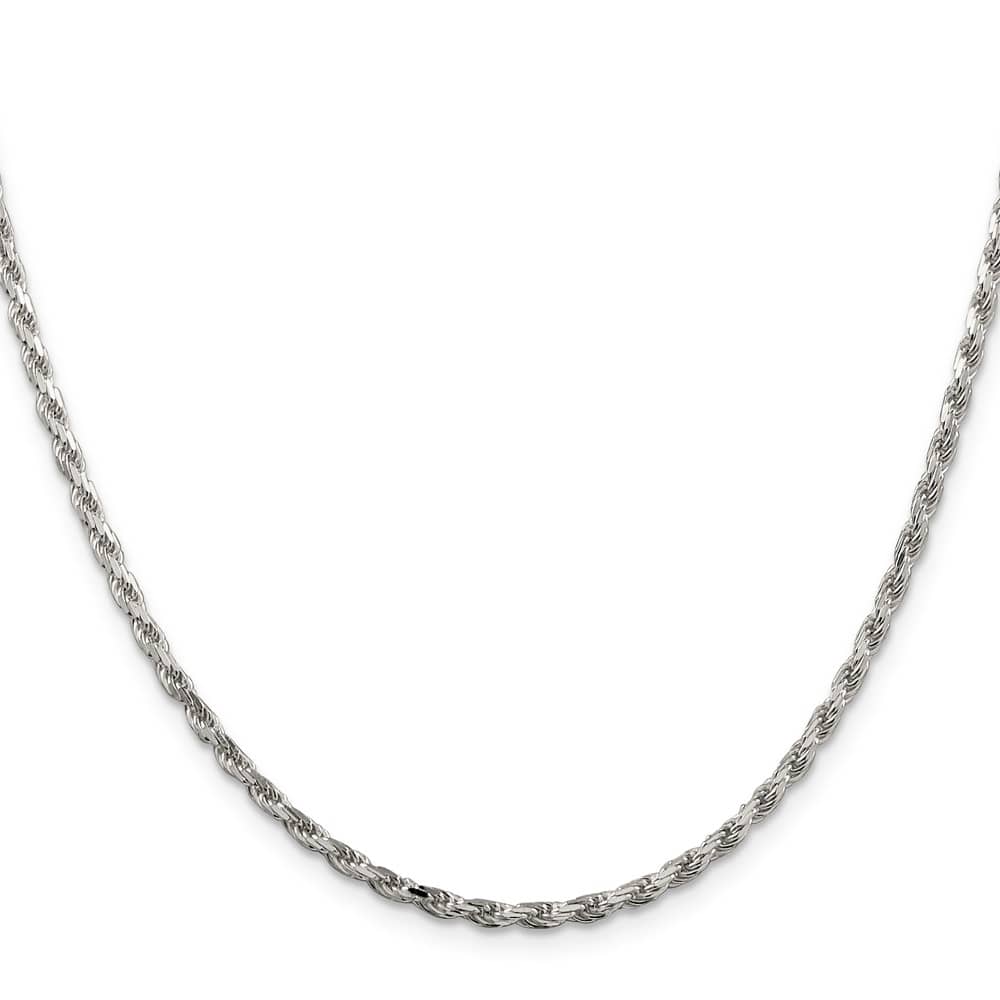 Sterling Silver Rhodium Finish 2.5mm D.C. Rope Chain