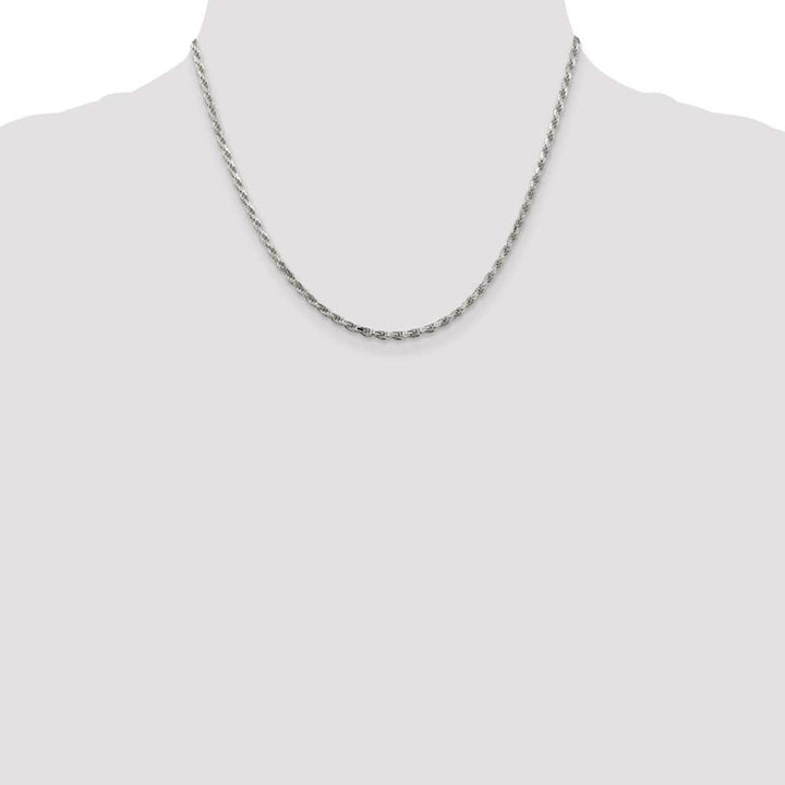 Sterling Silver Rhodium Finish 2.5mm D.C. Rope Chain Size 18