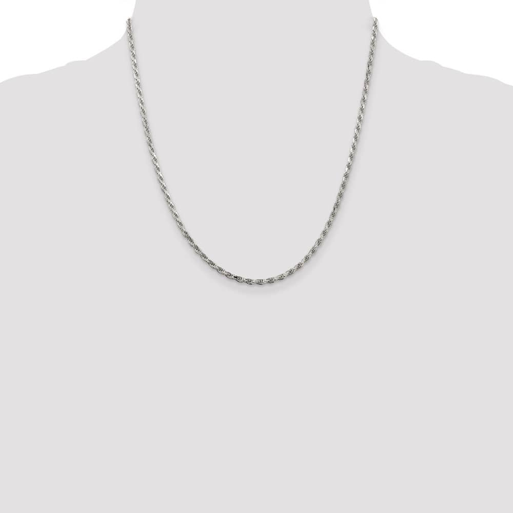 Sterling Silver Rhodium Finish 2.5mm D.C. Rope Chain Size 20