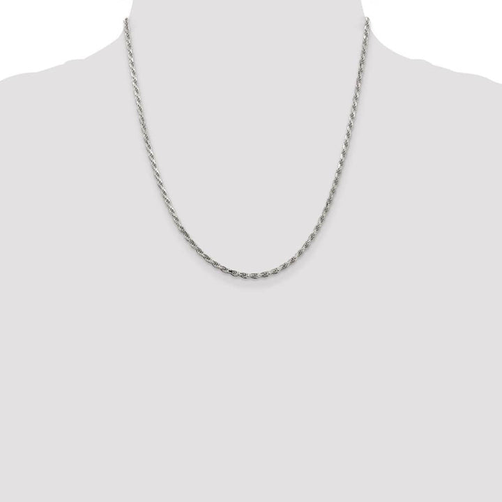 Sterling Silver Rhodium Finish 2.5mm D.C. Rope Chain Size 20