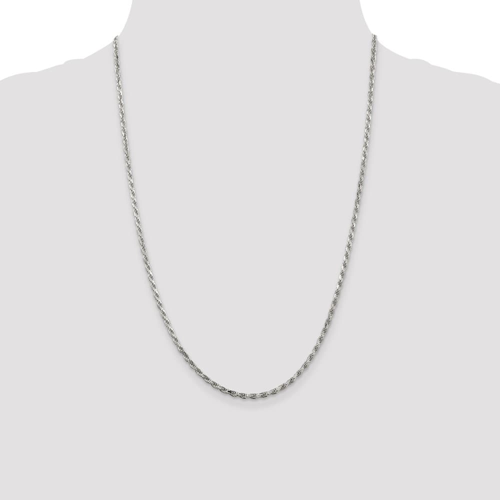 Sterling Silver Rhodium Finish 2.5mm D.C. Rope Chain Size 24