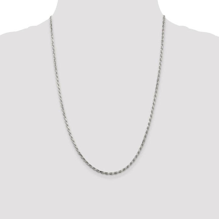 Sterling Silver Rhodium Finish 2.5mm D.C. Rope Chain Size 24