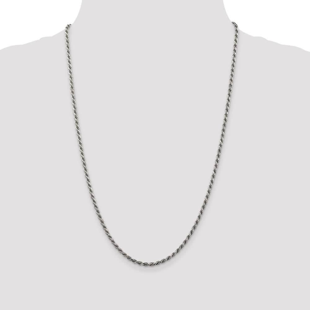 Sterling Silver Rhodium Finish 2.75mm D.C. Rope Chain